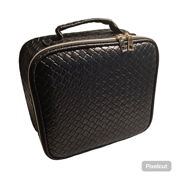 NWOT Black Woven Cosmetic Bag with mirror - Picture 8 of 8